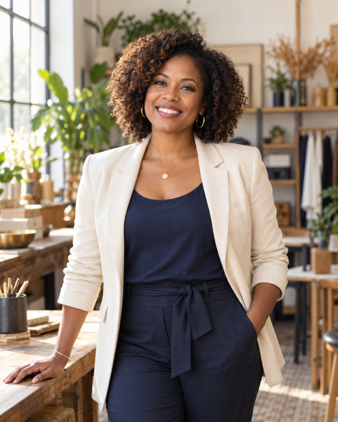 Illustrative portrait of a Black woman business owner in her studio
